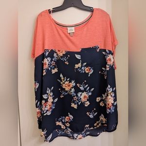 Blue and pink floral top